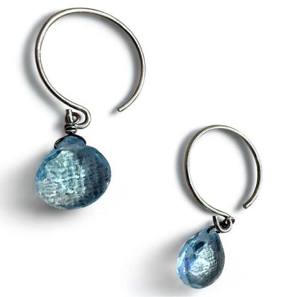 DAINTY BLUE DROP EARRINGS – STERLING-LOOK HANDMADE STYLE - Picture 1 of 17